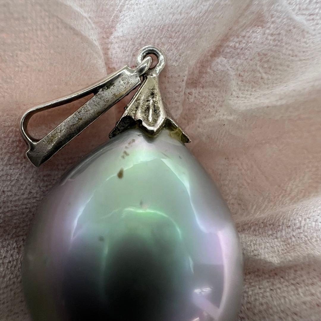 925刻印　特大ブラックパール　ネックレストップ　36g 東K8-0211ア㊱