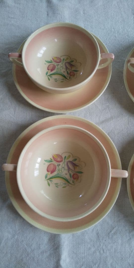 スージー・クーパー ドレスデン ピンク スープカップ 4個セット