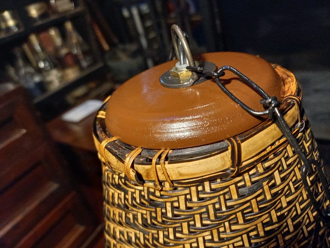 1970's　ヴィンテージ　吊り鐘　竹細工　ベル形　バンブー　ウッド　ランプ