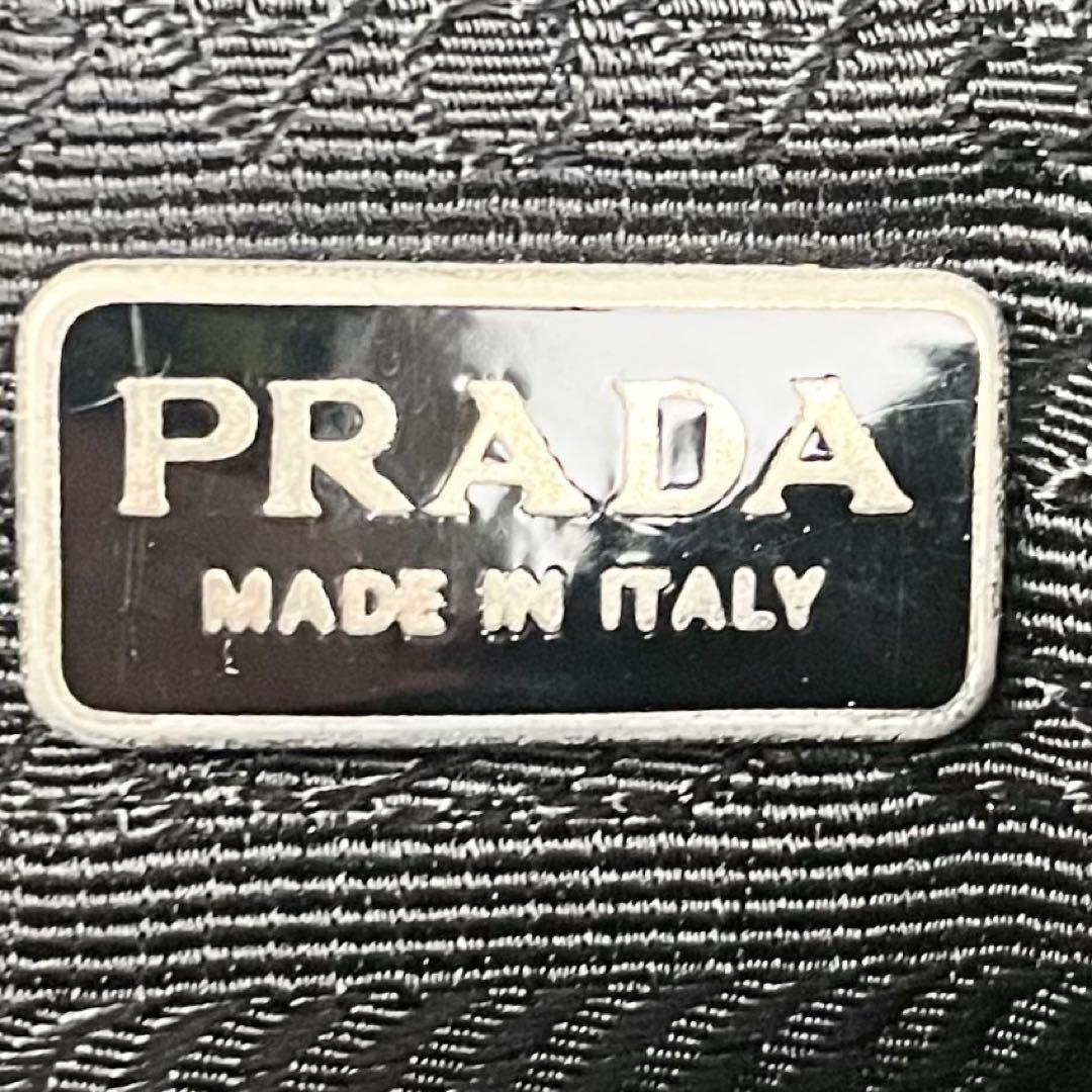 美品 プラダ サテン ショルダーバッグ ロゴプレート ファスナー ブラック