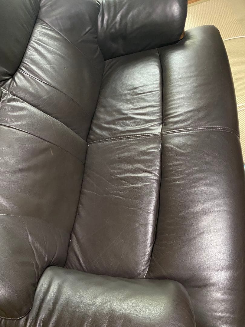 黒 レザー 2人掛けソファ　ニトリ