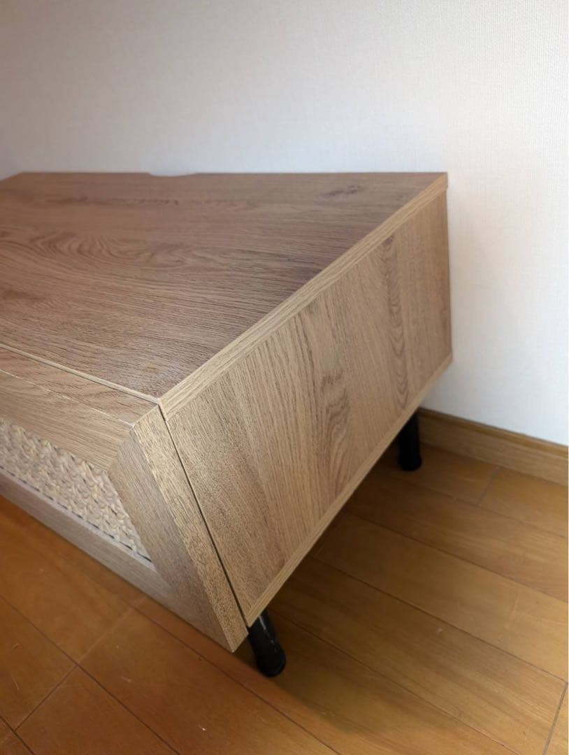 ■送料込■LOWYA ラタン調 木製テレビボード TV台 ラック机ローデスク収納