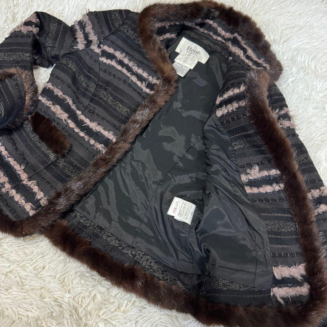 Rene ルネ TISSUE社 ツイードジャケット スタンドカラー 36 ミンク