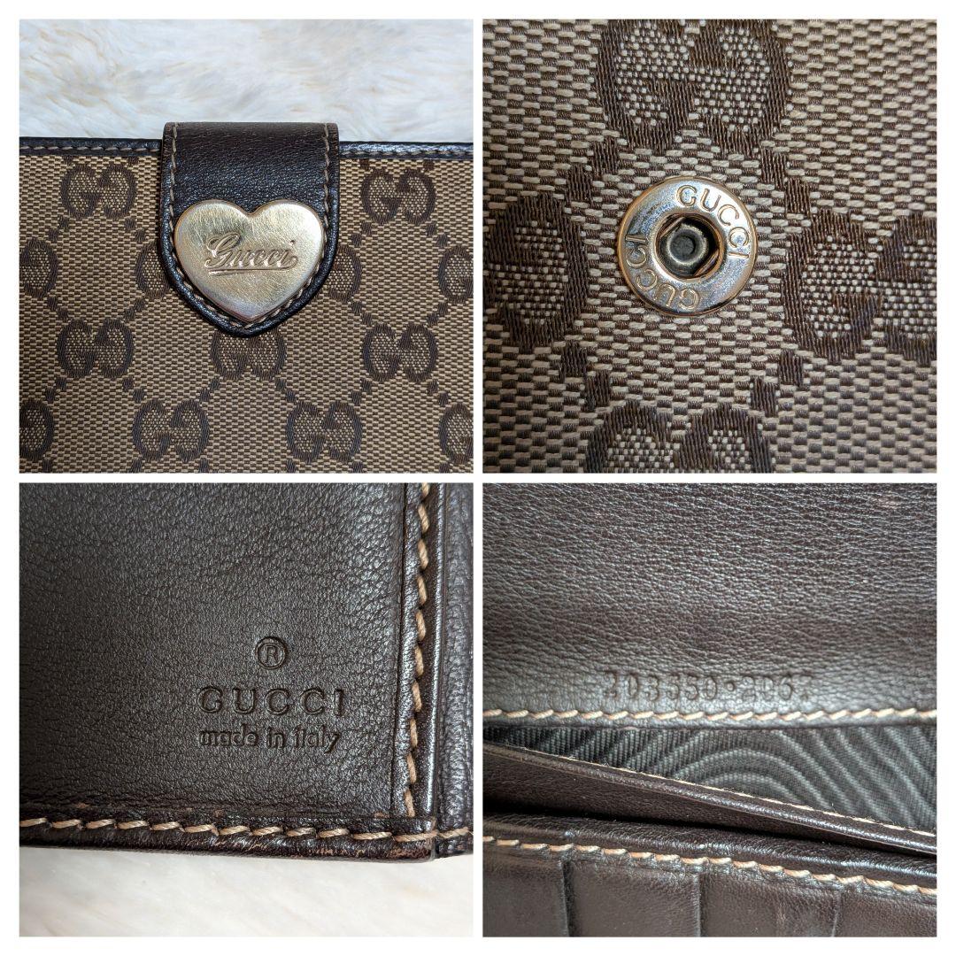 美品✨️グッチ 長財布 ラブリーハート GGキャンバス 濃茶 人気定番