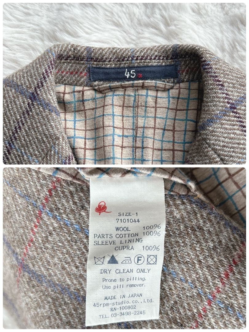 45R★ LOVATツイードジャケット　チェック柄　ウール