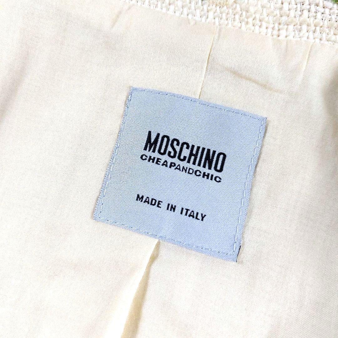 モスキーノ ビーズ 装飾ビジュー デカボタン 短丈 ツイードテーラードジャケット