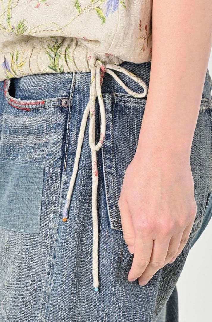 ４５R インド綿麻ダンガリー二重織フラワープリントのぽよんキャミソール