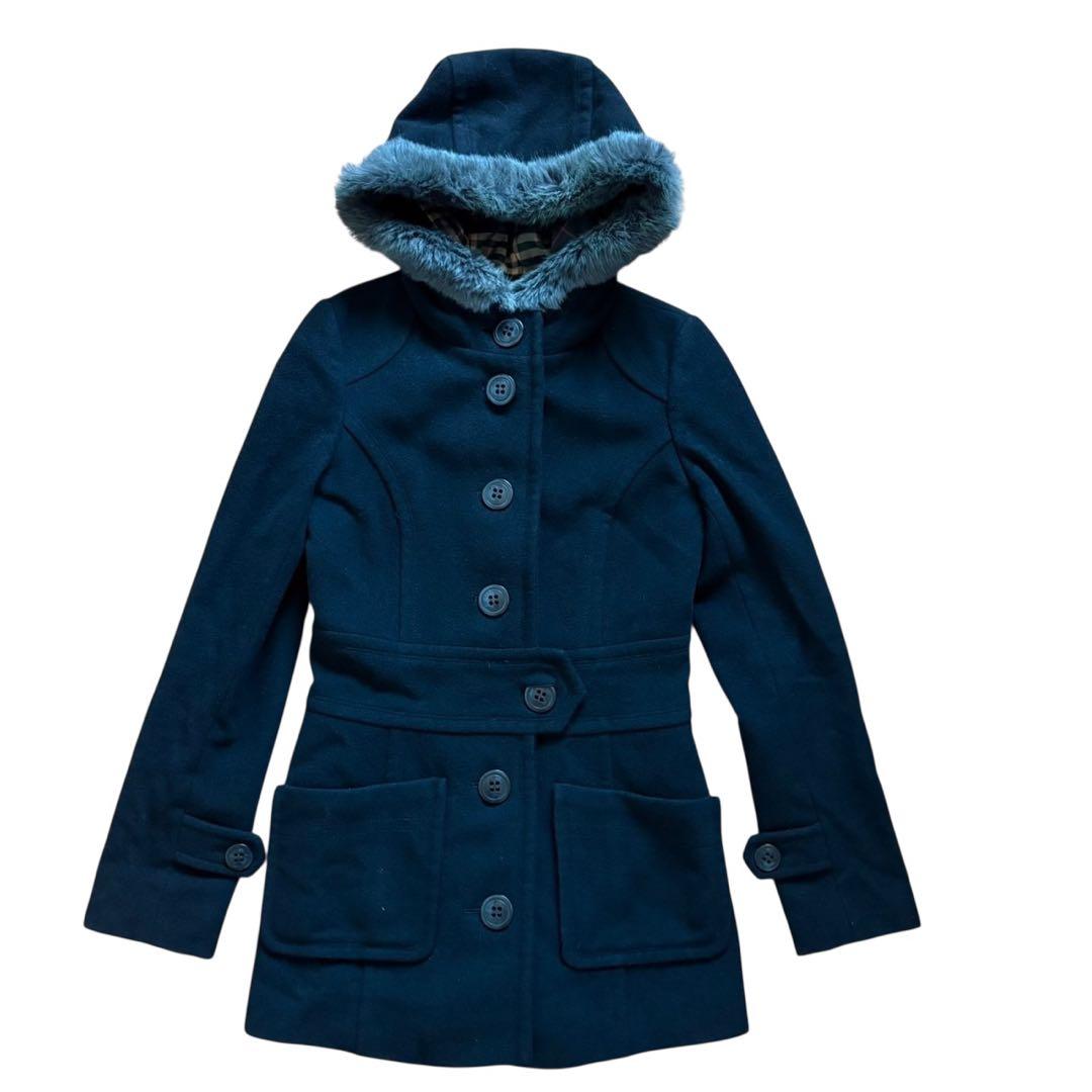 美品 バーバリーブルーレーベル アンゴラ ラビットファー コート ノバチェック