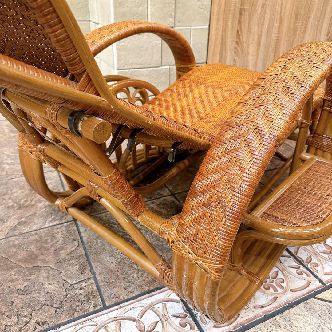 カズ　ラタンリクライニングチェア オットマン付き 籐家具 1人掛けソファー