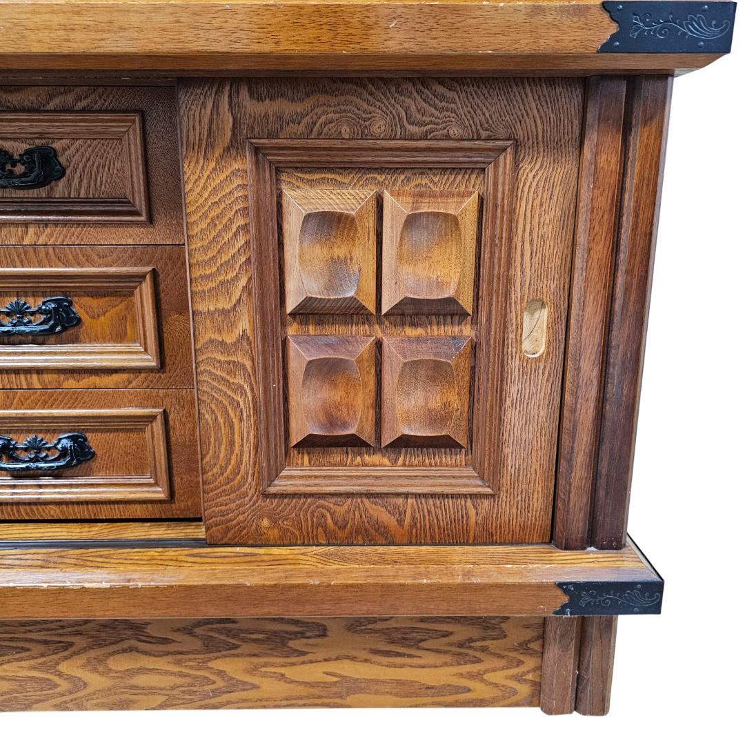 旭川家具 茶タンス 茶箪笥 民芸調 サイドボード ガラス引き戸 民芸家具