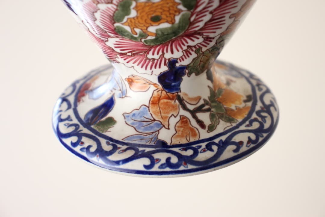 フランス　GIEN　ジアン　ハンドペイント　ファイアンス焼　花瓶　牡丹