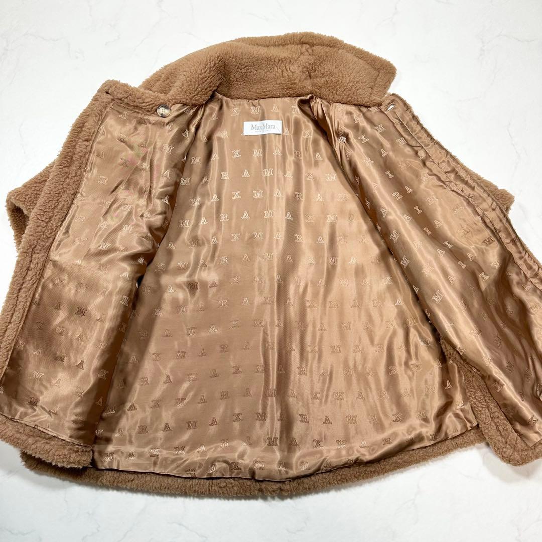 未使用級 MaxMara テディベア agi ケープ 白タグ キャメル シルク