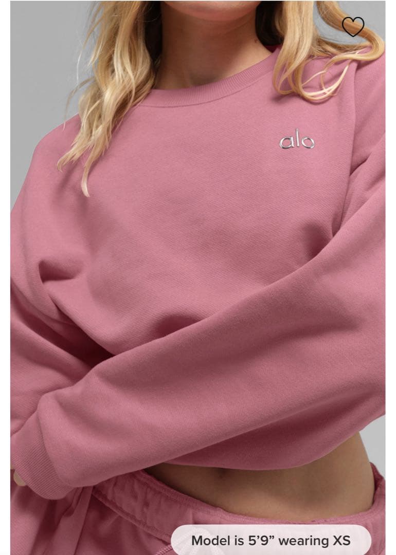 alo yogaピンク クロップドスウェット S