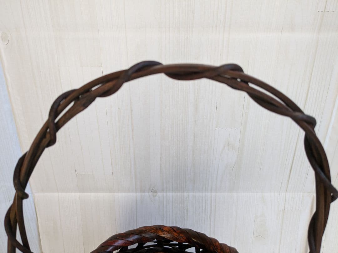 手付き花篭 花入 竹落とし付　　　茶道具　 華道具　竹籠 花籠 花籃　宗全籠