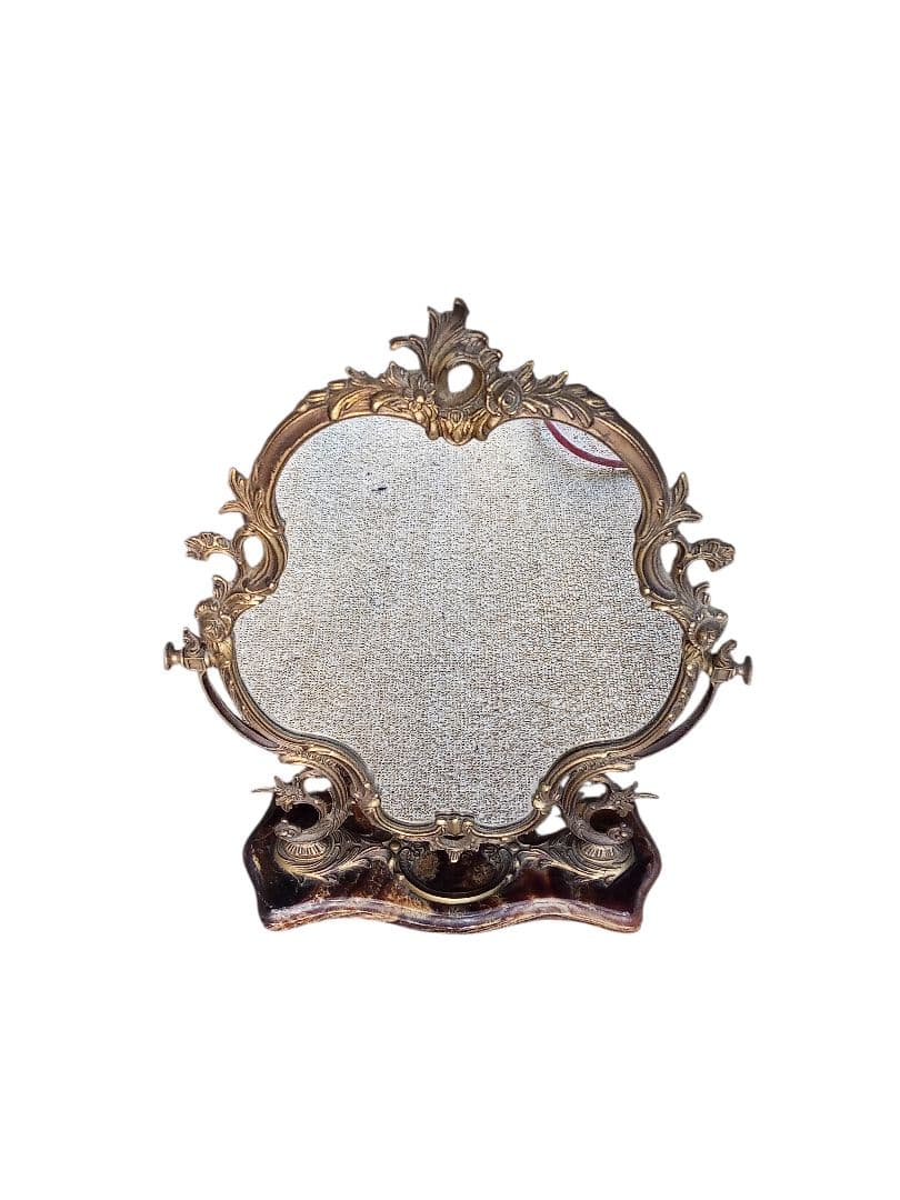 【アンティーク】大理石台 真鍮製 化粧鏡