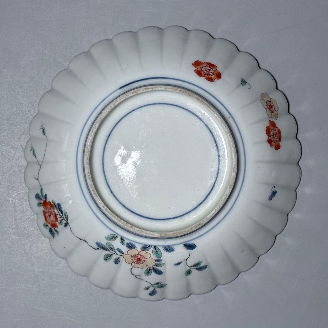 江戸時代　柿右衛門　錦　龍図花鳥絵菊花形皿　五点　博物館級　古美術　古伊万里