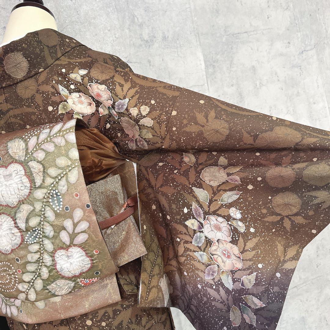訪問着フルセット　辻ヶ花　翠山工房　着物　正絹　桐山　珍品　ブラウン　p1