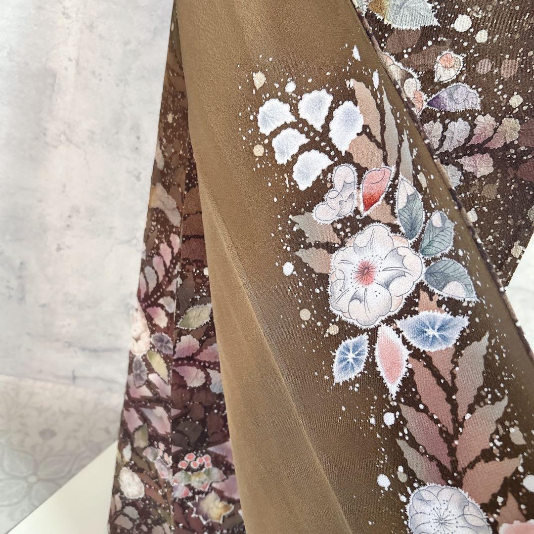 訪問着フルセット　辻ヶ花　翠山工房　着物　正絹　桐山　珍品　ブラウン　p1