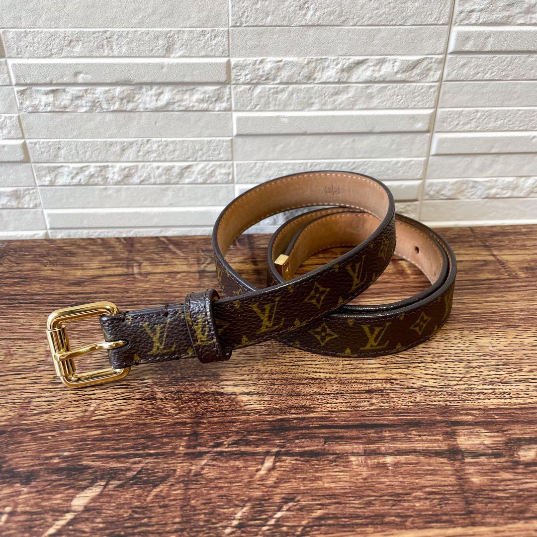ルイヴィトン モノグラム レザー ゴールド 金具 バックル ベルト 細め.