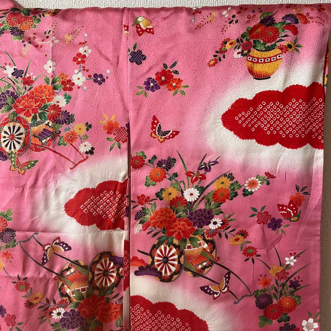 七五三　7歳　ピンク　アンティーク　着物セット　正絹