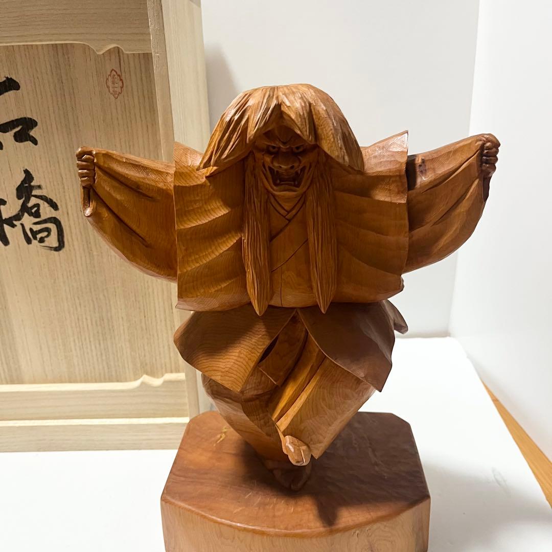 希少 レア 一位一刀彫り 飛騨高山一刀彫第一人者・東勝廣「石橋」共箱 置物 木彫
