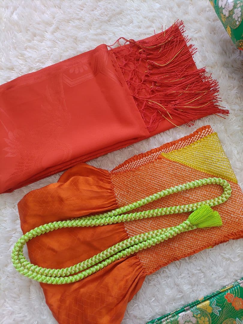 七五三用着物　7歳　紺　紫　金　フルセット　作り帯　正統派　レトロ　まとめて　緑