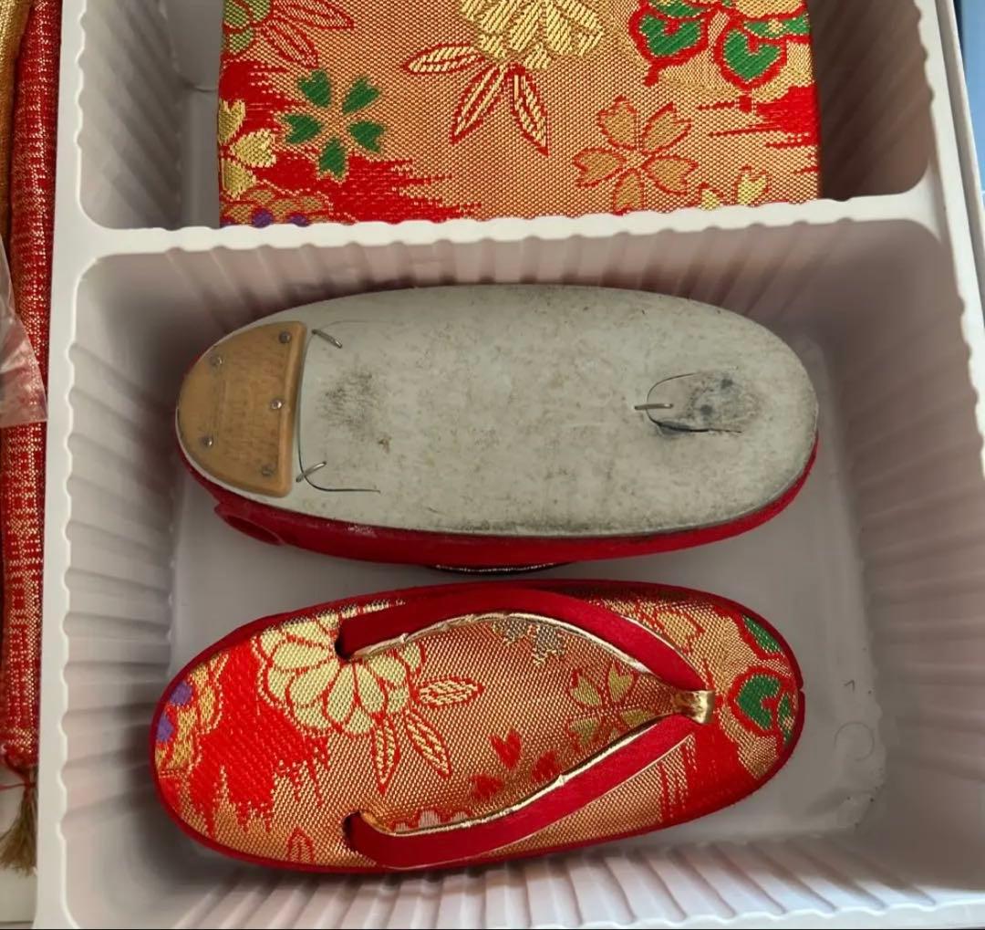 七五三 和装着物　はこせこセット 赤 白 花柄　髪飾り　長襦袢　中古品　美品