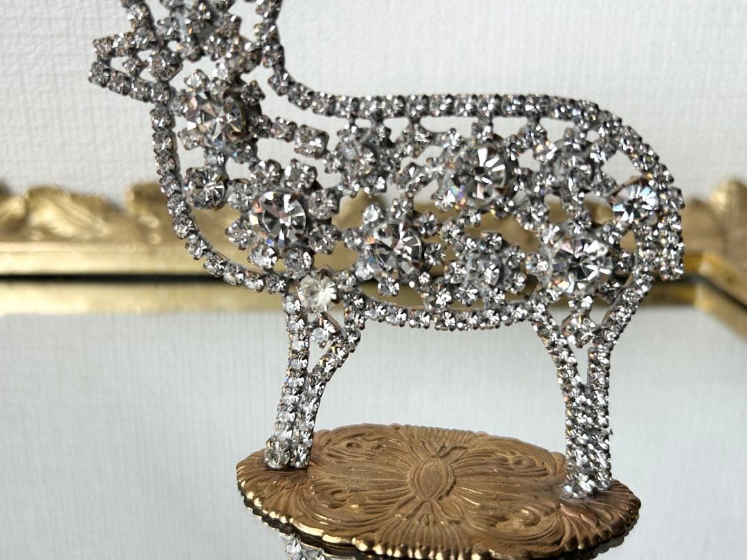 チェコガラス/トナカイ/左向き/クリスマス/オブジェ/卓上/ラインストーン