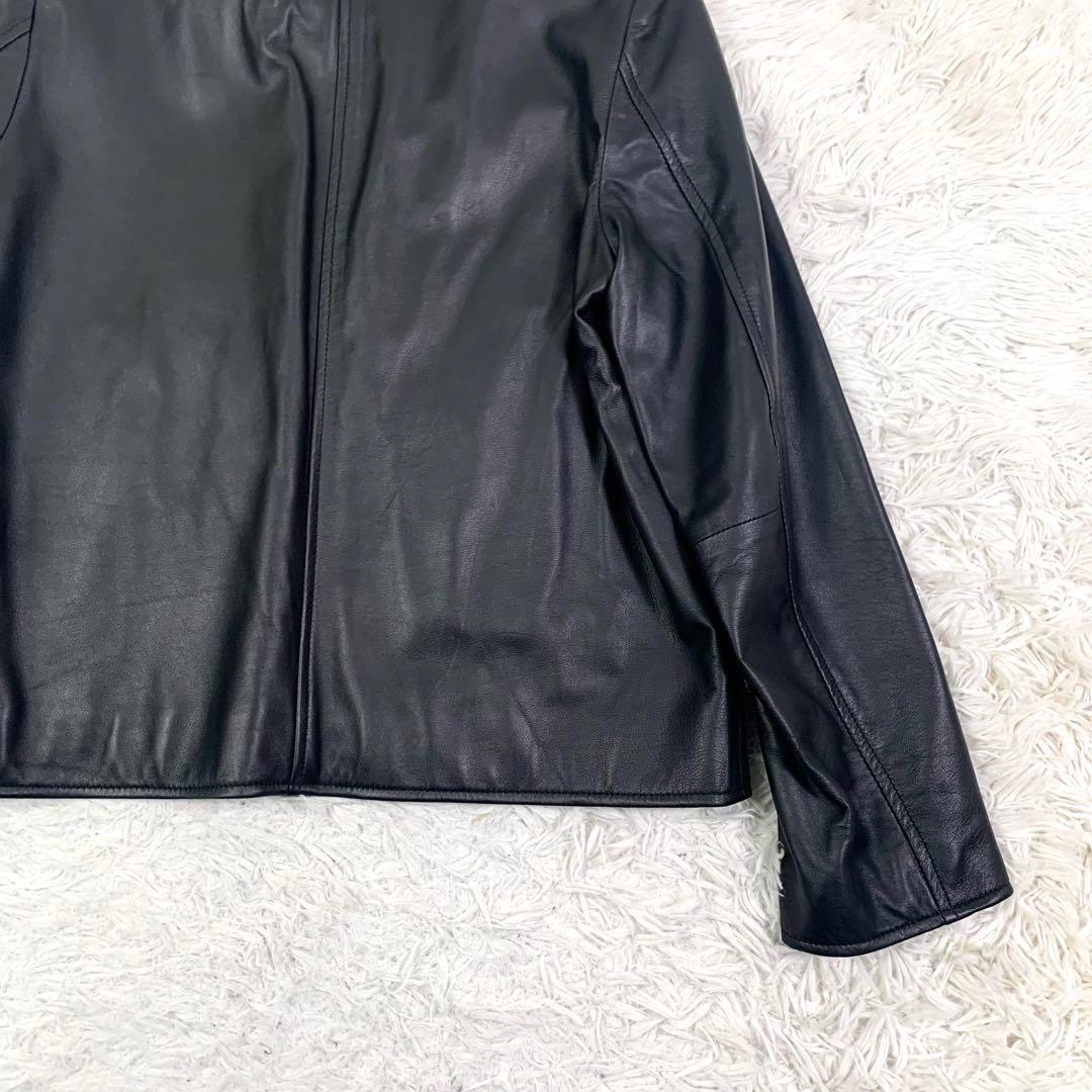 新品タグ付 ナノユニバース シングルレザージャケット ラムレザー 黒 M