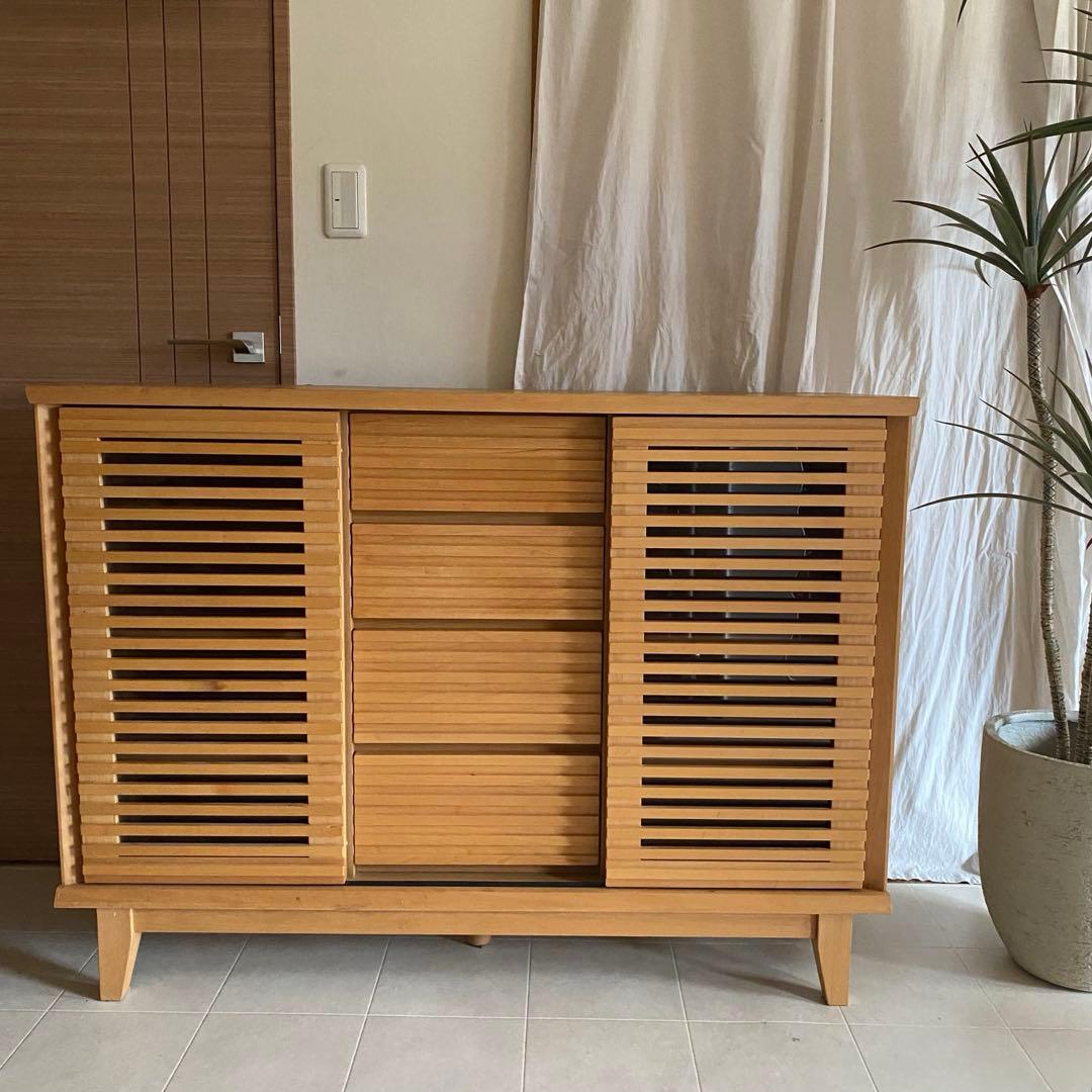 北欧　格子　キャビネット　サイドボード　ナチュラル　モダン　チェスト　棚