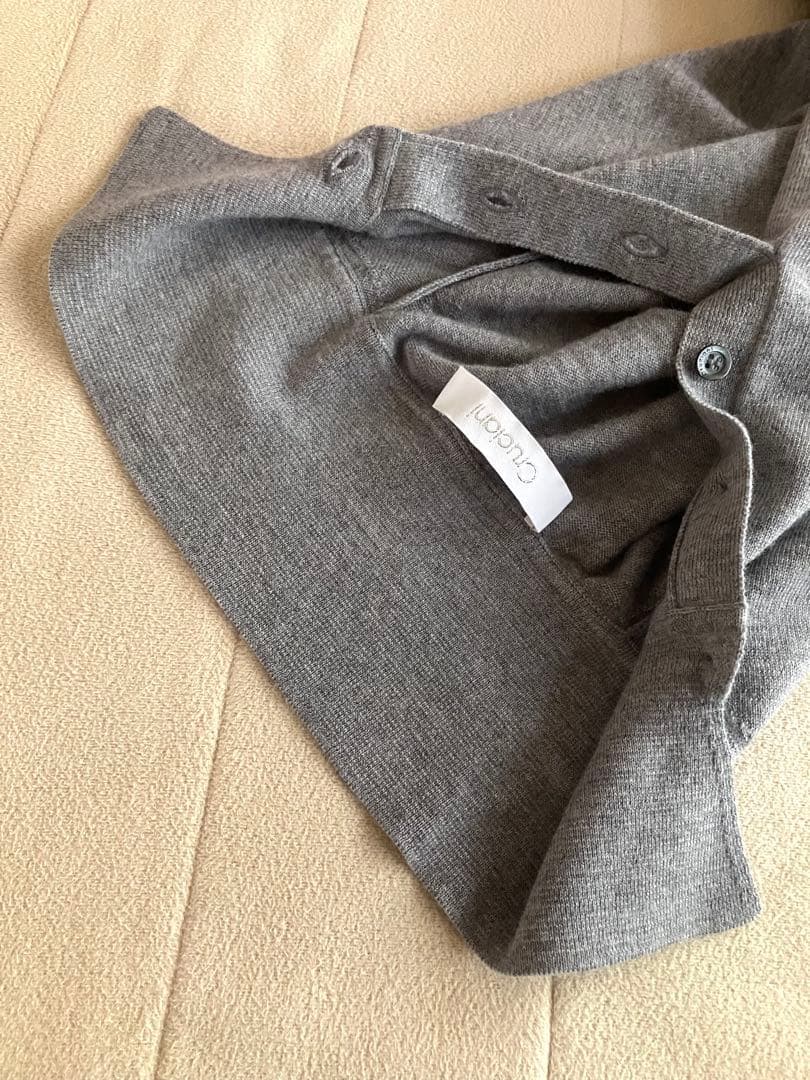 Cruciani ウール 27G ニットポロ 製品染め 長袖 杢グレー 52