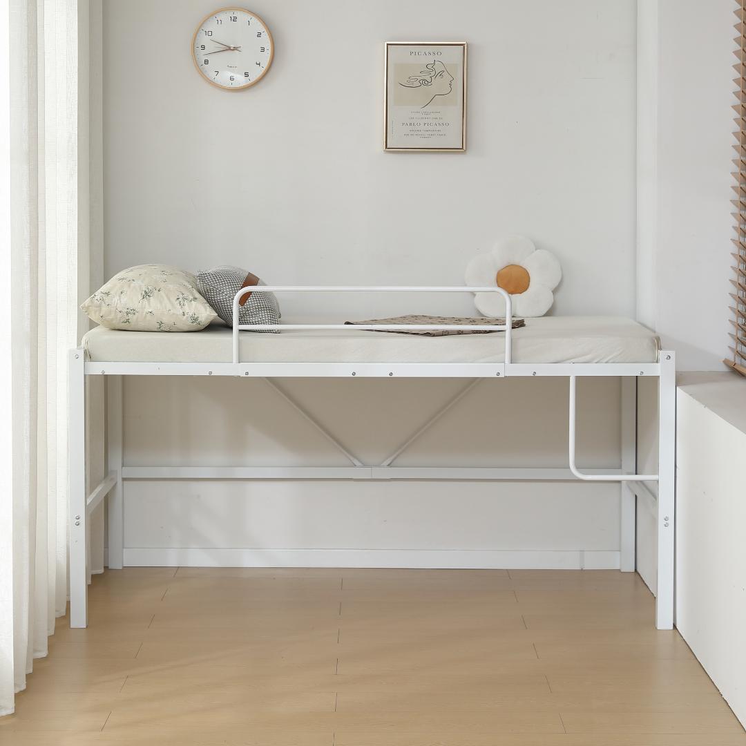 【ホワイト】高さ90cmロフトベッド パイプベッド シングルベッド 高さ調整可能