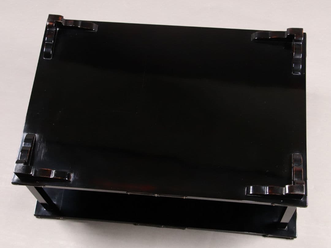 時代 花鳥図 金蒔絵 黒塗二段卓 冠卓 木箱 木製 花台 飾台 鶉 雀 M840