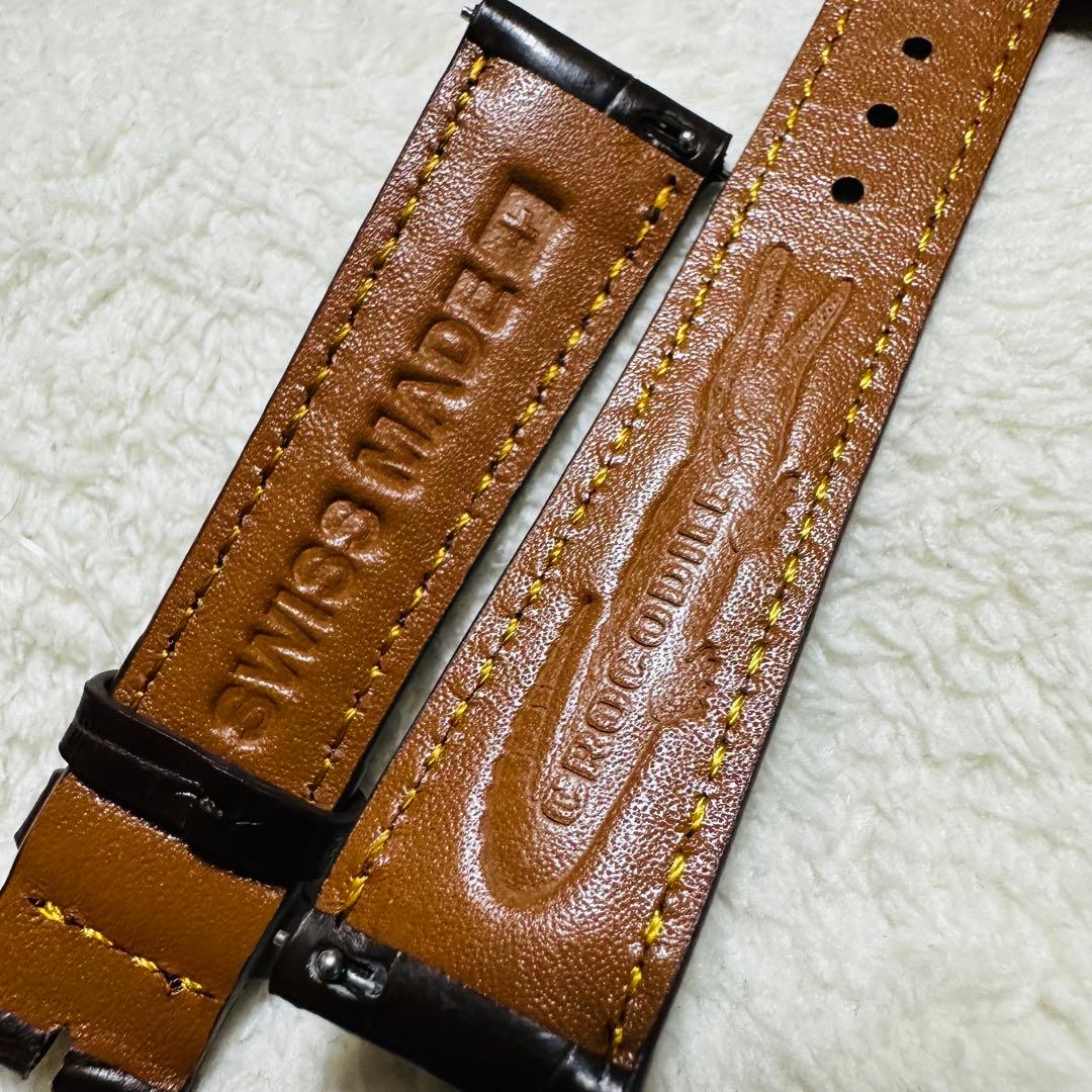 2007#19mm-16mmダークブラウン★ スイス製★本物クロコダイルベルト