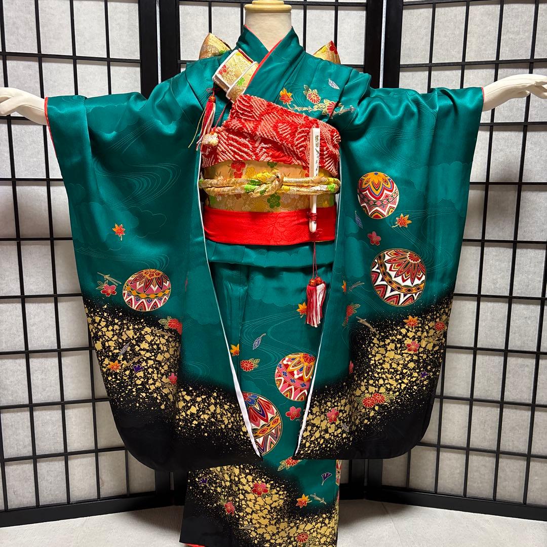 七五三　着物セット　7歳　ダークグリーン　美品