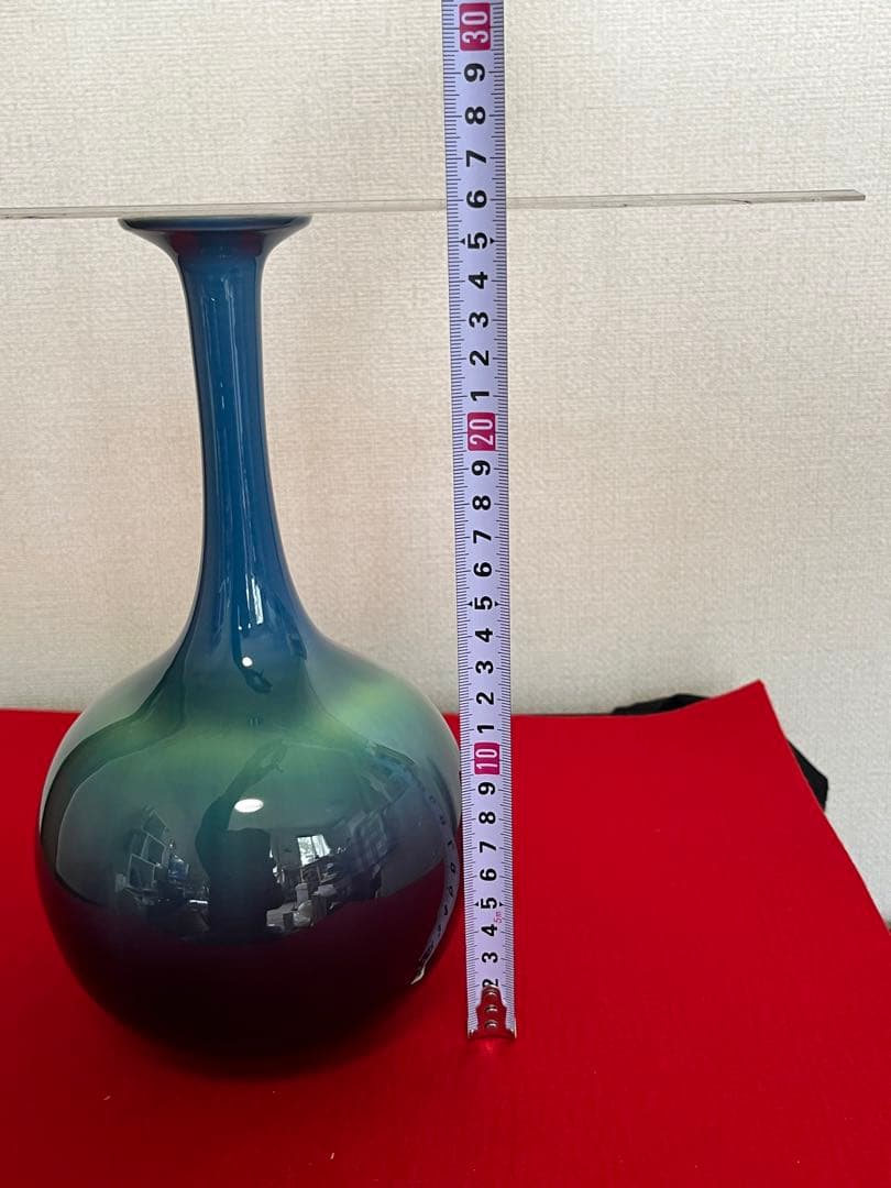 柳雨軒 三代 人間国宝 徳田八十吉（正彦銘）碧明釉 花生 T227 一輪挿し