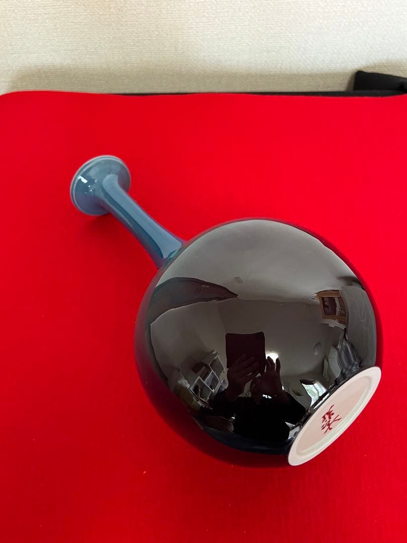 柳雨軒 三代 人間国宝 徳田八十吉（正彦銘）碧明釉 花生 T227 一輪挿し