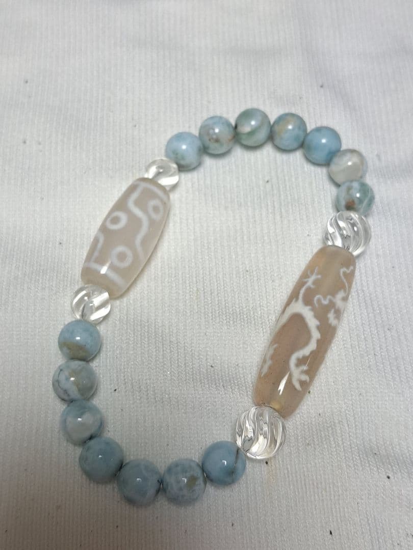 騎龍観音天珠 九眼天珠 ラリマー 水晶 デザインブレスレット 天然石