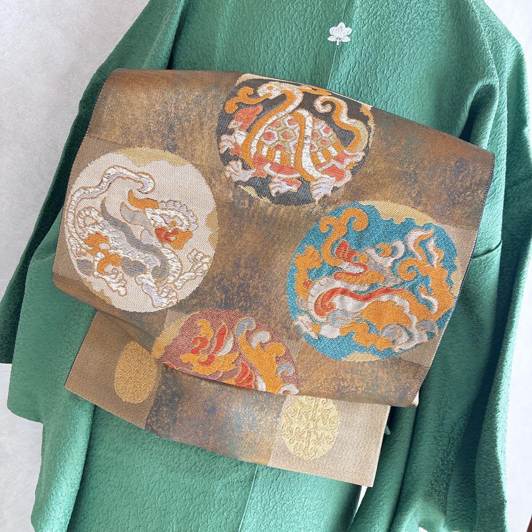 色無地　フルセット　着物　正絹　トールサイズ　緑　卒業式　入学式　N2