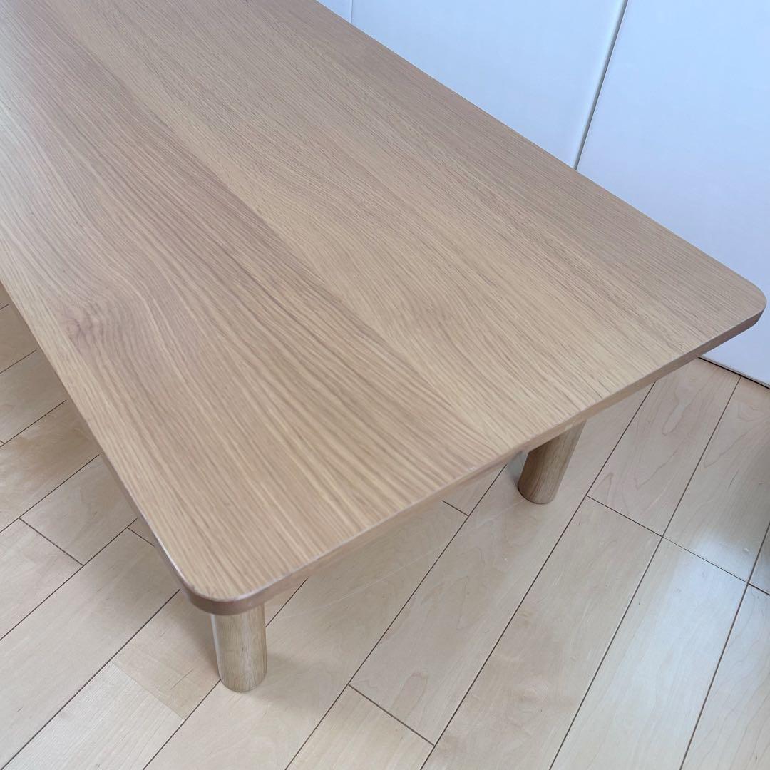 MUJI 無印良品　木製ローテーブル　オーク材　丸脚　収納付き　幅110 突板