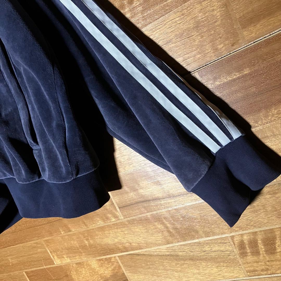 adidas ベロア　トラックジャケット　ジャージ　ネイビー　白　M〜L程