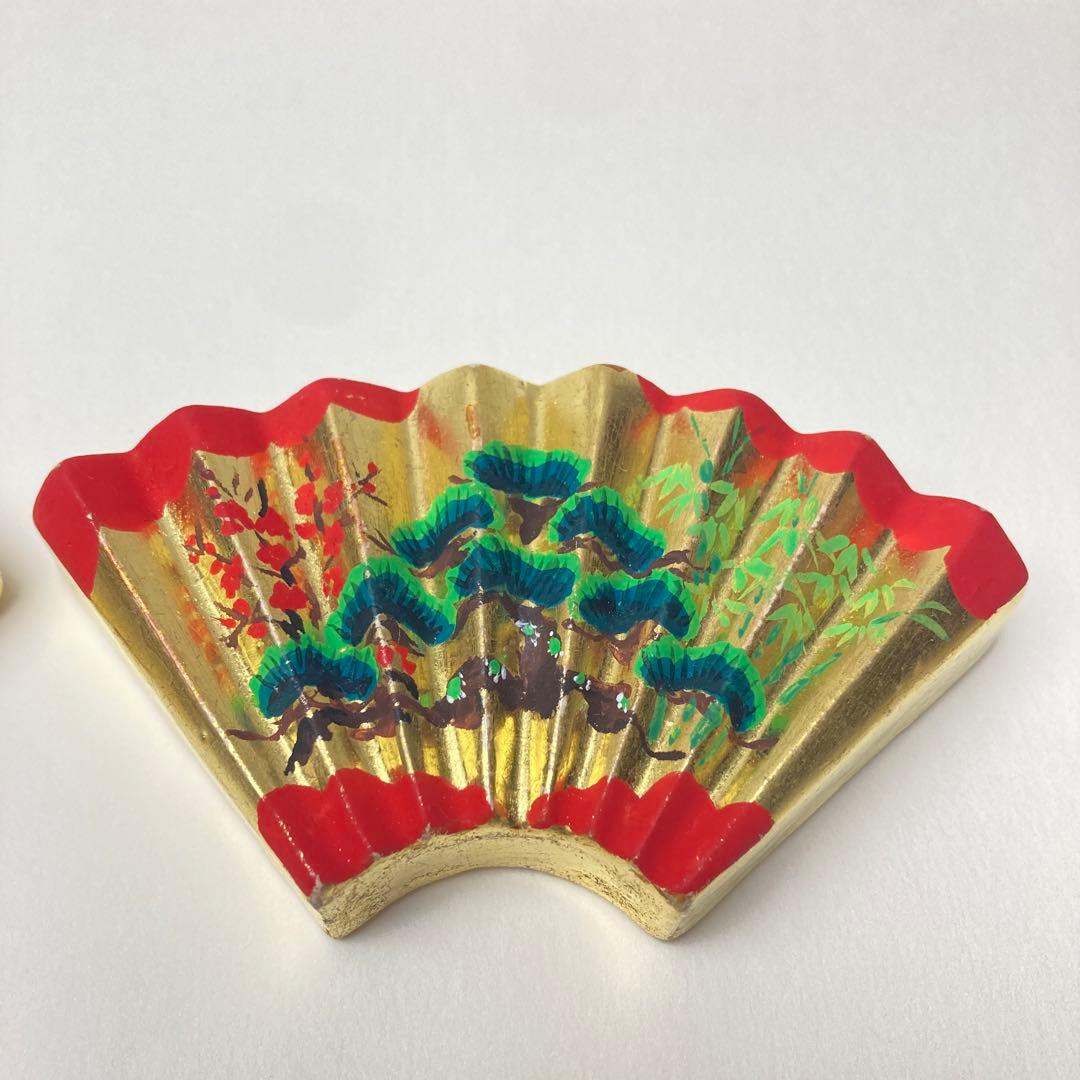 檜垣青子 扇面 松竹梅 香合 金 青子 共箱 栞付 茶道 送料込 晴 美品 楽