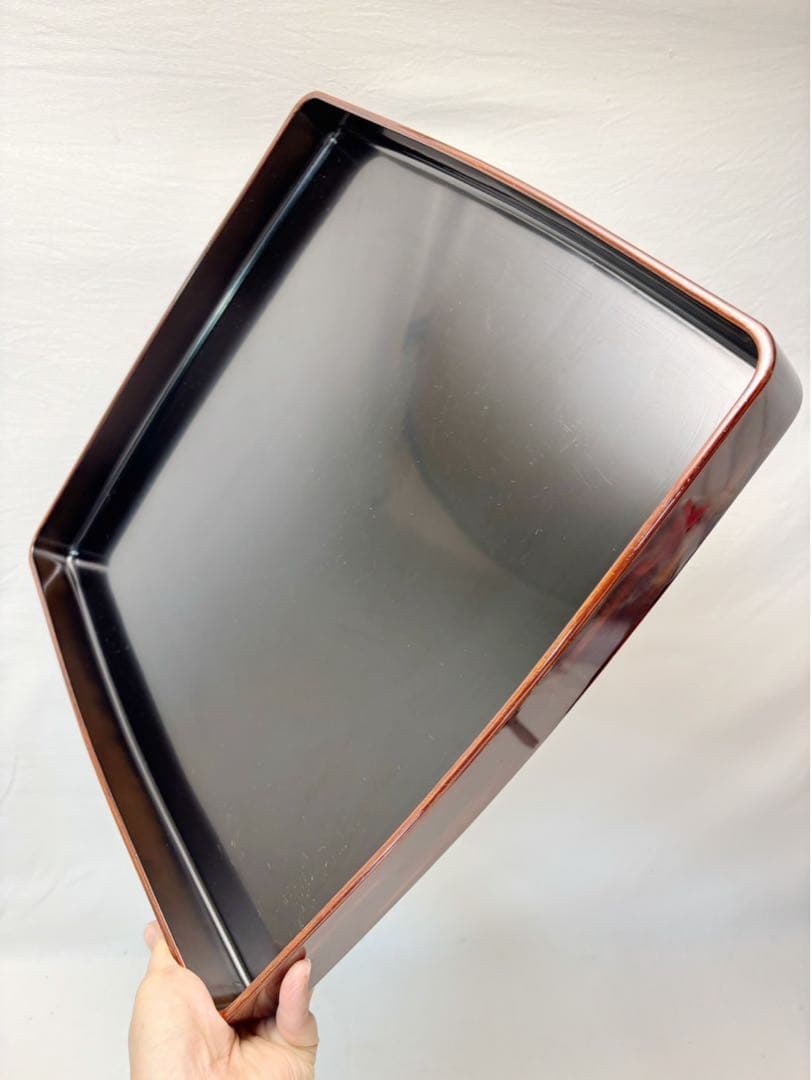 美品 懐石道具 木製 溜塗 四方膳 会席膳 十客組 宴会盆 銘々盆 平膳 箱無