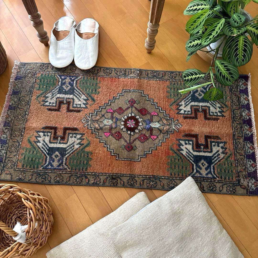 49.5×98 オレンジグラデーション　メダリオン　トルコヴィンテージラグ