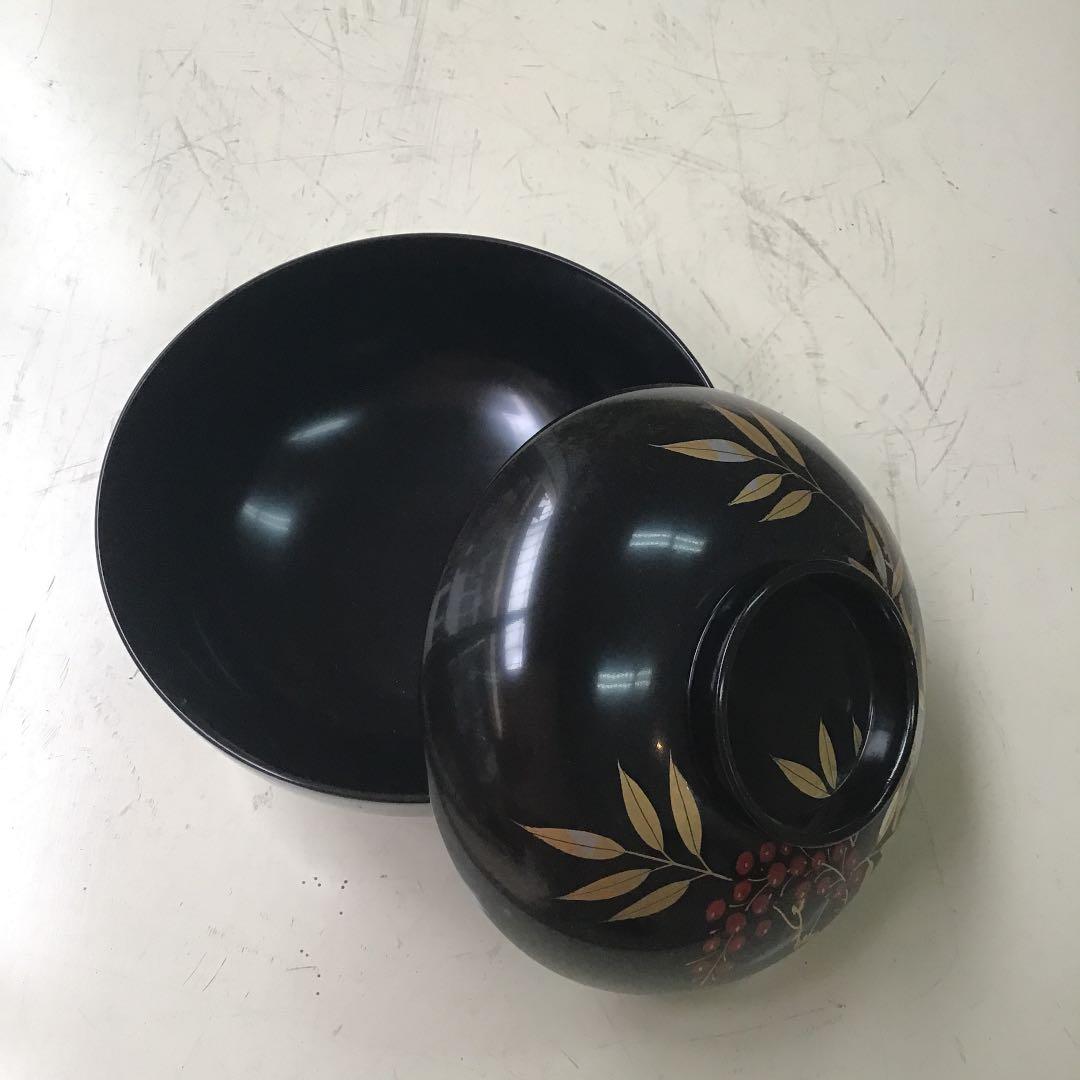 木製漆　南天　汁椀