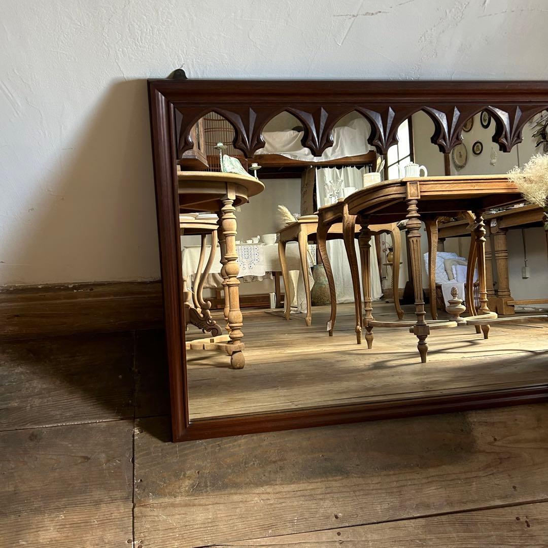 アンティーク 大型ウォールミラー 壁掛け鏡 姿見 ゴシック アーチ装飾