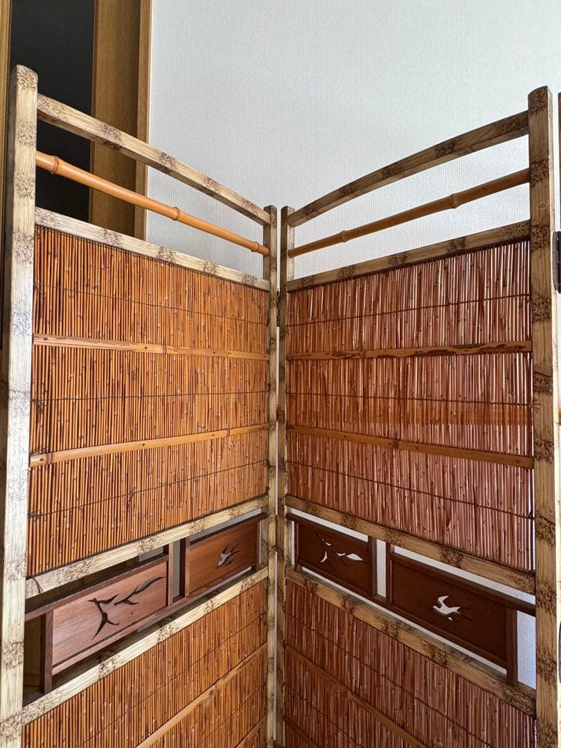 昭和レトロ 4連 衝立 パーテーション 透かし彫り 古道具