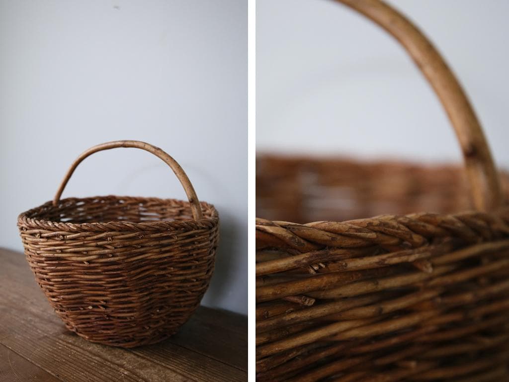 フランスアンティークラタン製バスケット/パニエ/アラログカゴ籐籠78-100-1