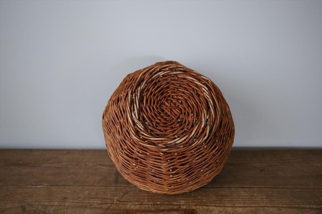 フランスアンティークラタン製バスケット/パニエ/アラログカゴ籐籠78-100-1