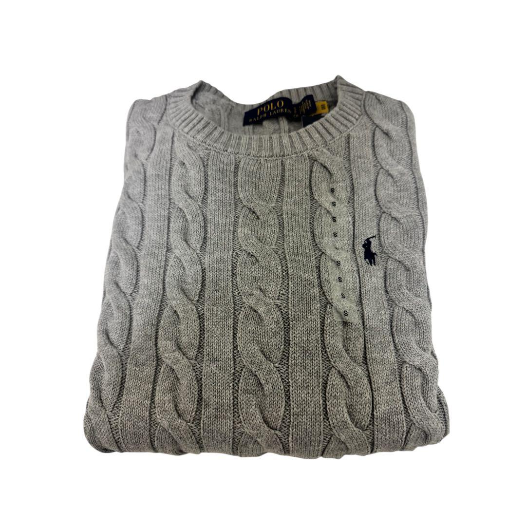 美品ポロラルフローレン ケーブルニット グレーS